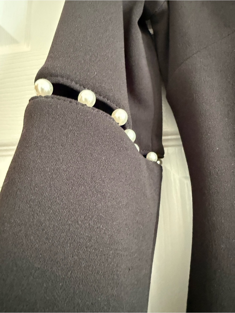 Calvin Klein Black Mini Dress with Pearl-Trim Sleeves - Picture 3 of 7